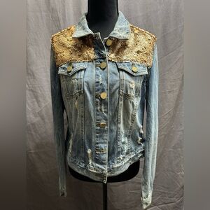 Romeo & Juliet Couture Sequin Denim Western Glam Festival Statement Jacket M